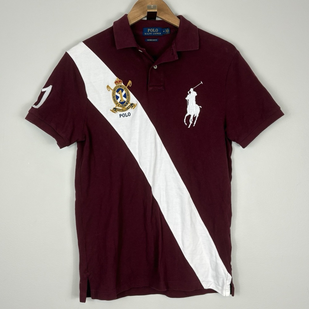 Polo Ralph Lauren Men's Big Pony Polo Shirt Sz M Crest Custom Slim Fit Maroon